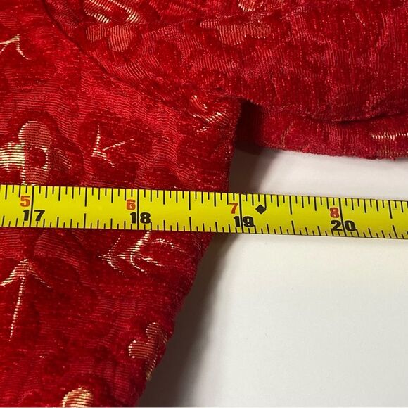 Chicos Red &Gold Tone Mandarin Brocade Floral Blazer/Jacket Women's Size 1/Small - Picture 4 of 16